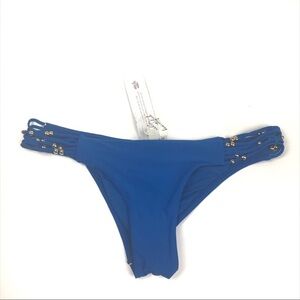 PilyQ Solid Blue Swim Bikini Bottoms Medium